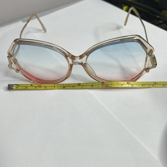Luxottica Alexandra Vintage Sunglasses Clear Lucite Blue Pink Gradient Lenses
